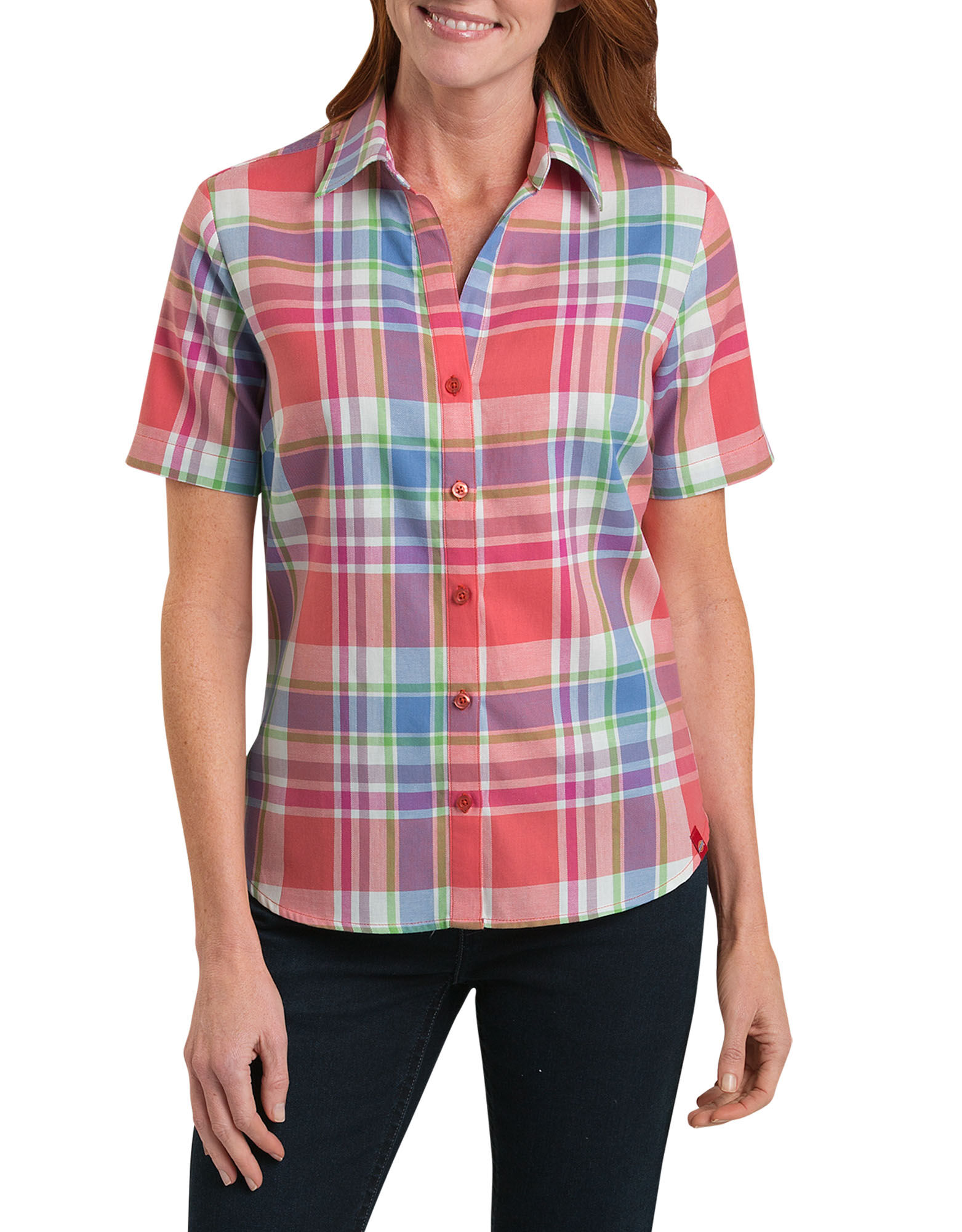 Short Sleeve Plaid Shirt Womens Tops Dickies