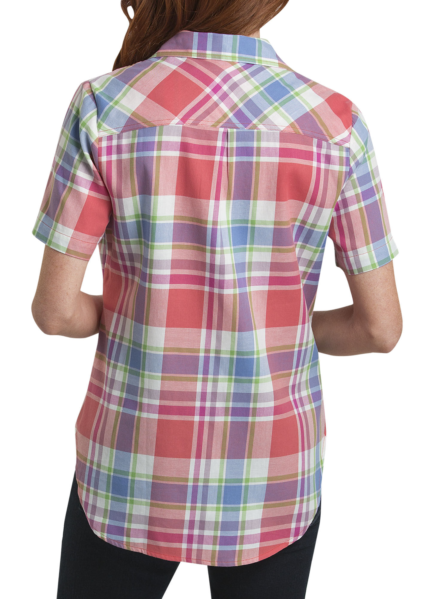 white and blue plaid shirt women's
