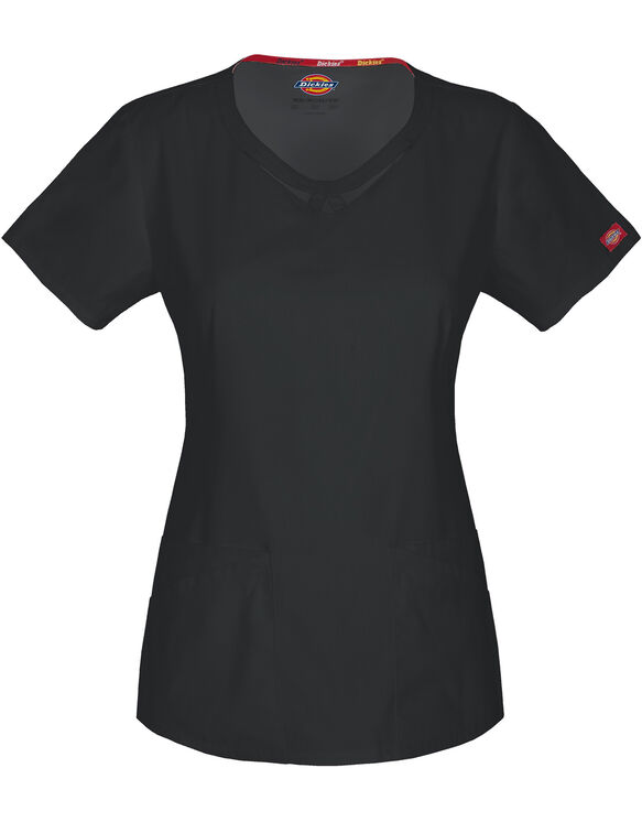 Women's EDS Signature Round Neck Scrub Top - BLACK (BLK)
