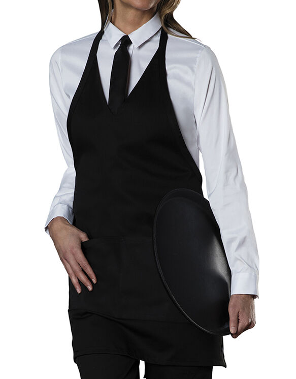 Unisex Tuxedo Style Bib Apron with V-Neck and Snap Closure - BLACK (BLK)