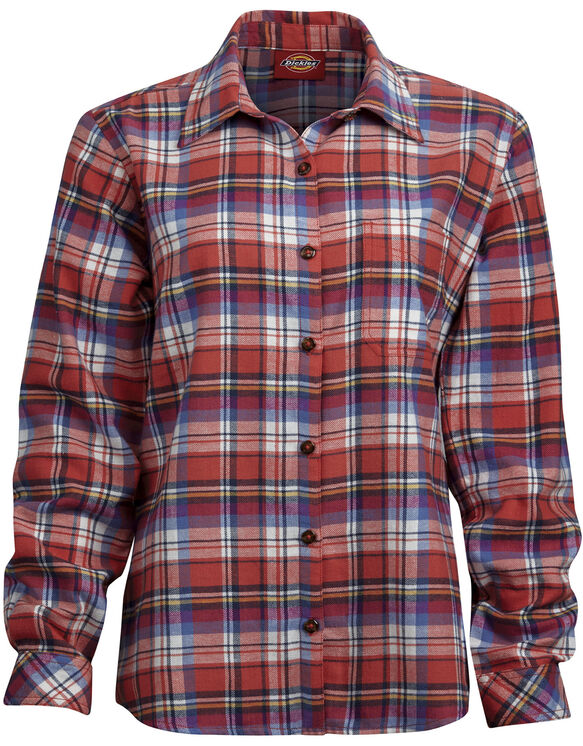 Women's Long Sleeve Plaid Flannel Shirt (Plus) - CORAL REEF DARK DENIM FRENCH B (CFP)