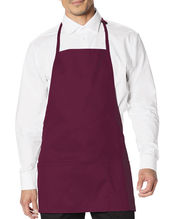 Unisex Bib Apron with Adjustable Neck and 3 Pockets - BURGUNDY (BY)