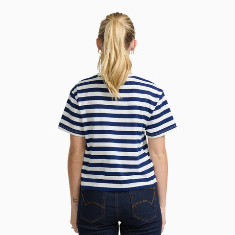 Junior's Short Sleeve Oversized Stripe Tee