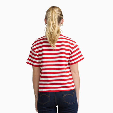 Junior's Short Sleeve Oversized Stripe Tee