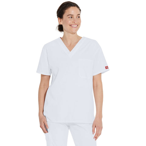 Unisex EDS Signature Tuckable V-Neck Scrub Top - White - 1