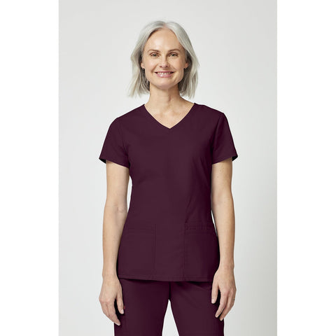 Women's EDS Signature V-Neck Scrub Top - Wine - 1