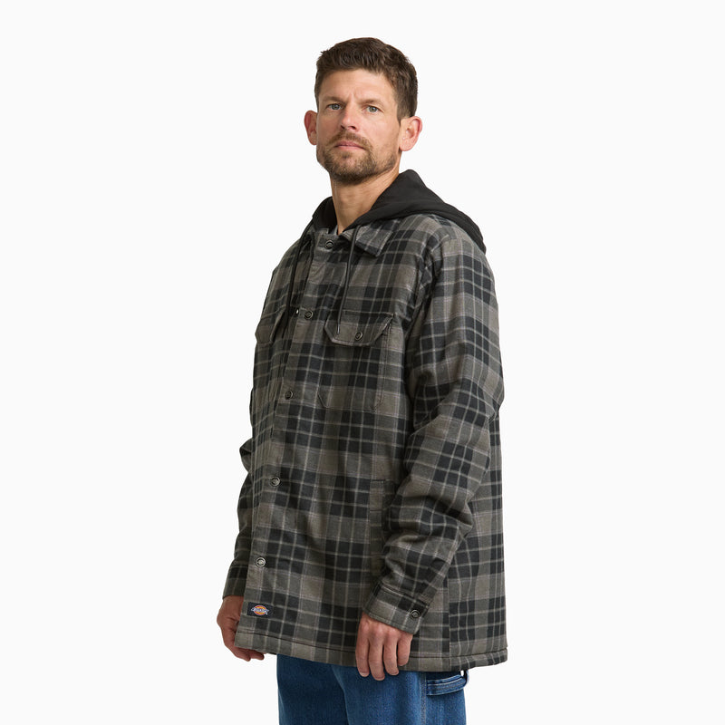 Insulated Plaid Hooded Shirt Jacket