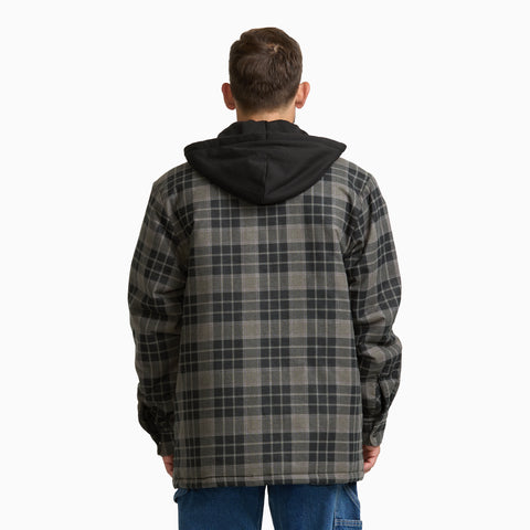 Insulated Plaid Hooded Shirt Jacket