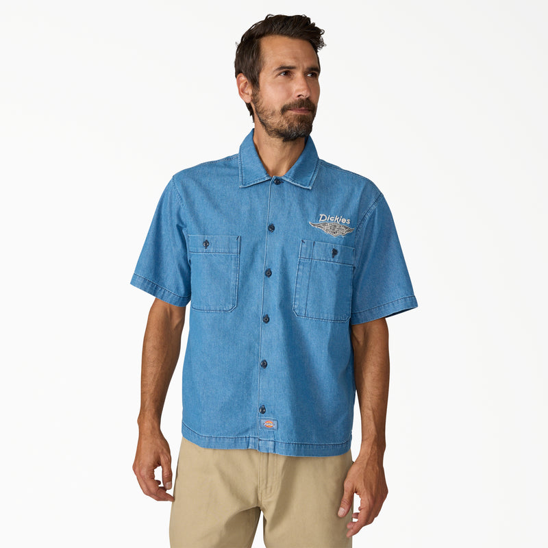 Dickies x Harley Davidson Short Sleeve Work Shirt in Blue