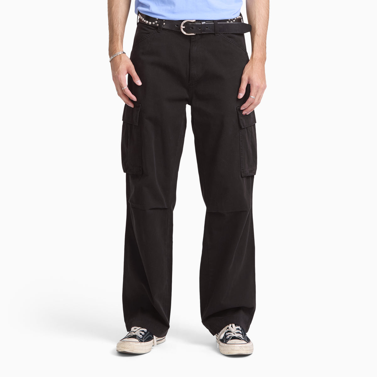 247 Loose Straight Garment Dyed Cargo Pants Black (BLK) - 1