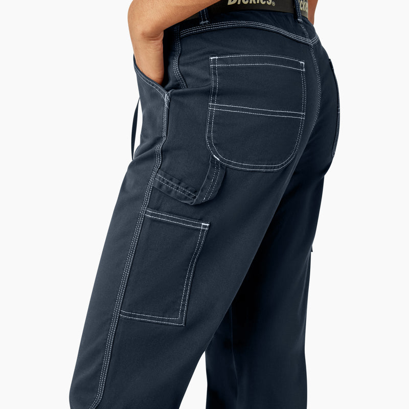Pantalones De Carpintero Para Mujer Dickies - Corte Recto Relajado, Tela Elástica A Rayas Nogal, 7 Bolsillos, Cómodos Para Trabajo Y Casual