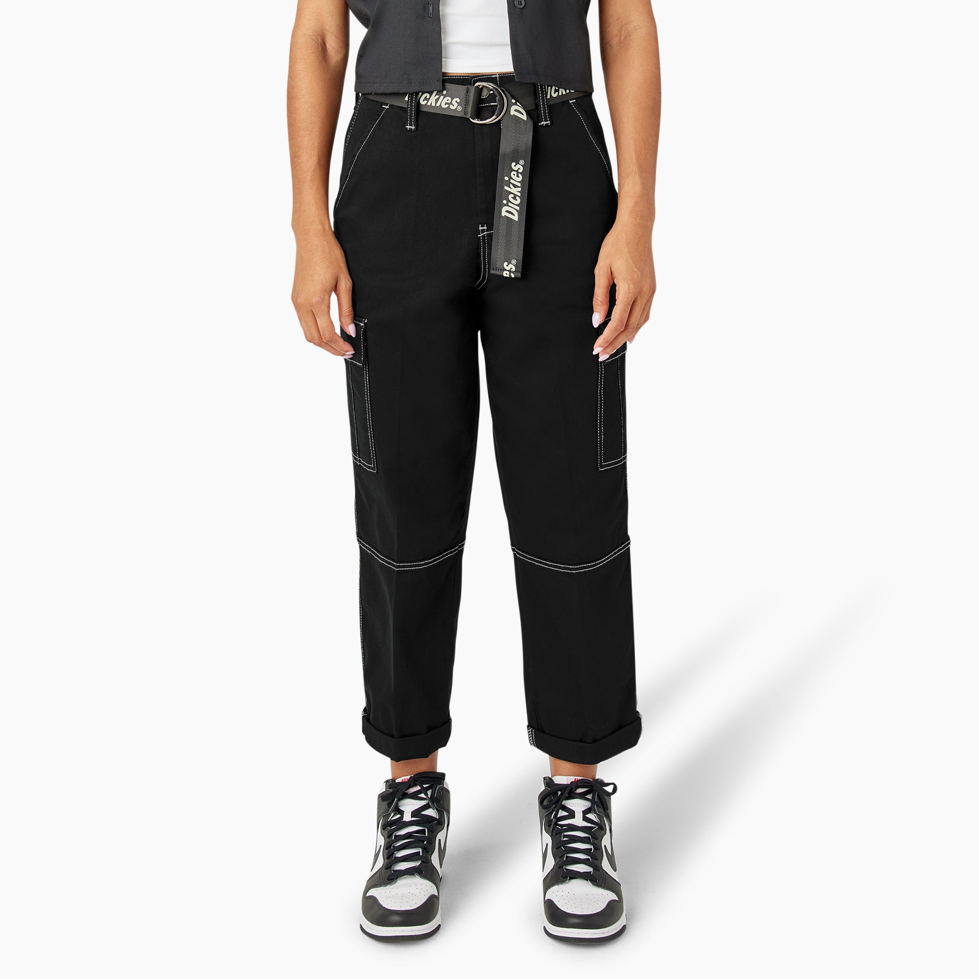 Women's Relaxed Fit Contrast Stitch Cropped Cargo Pants | Dickies US