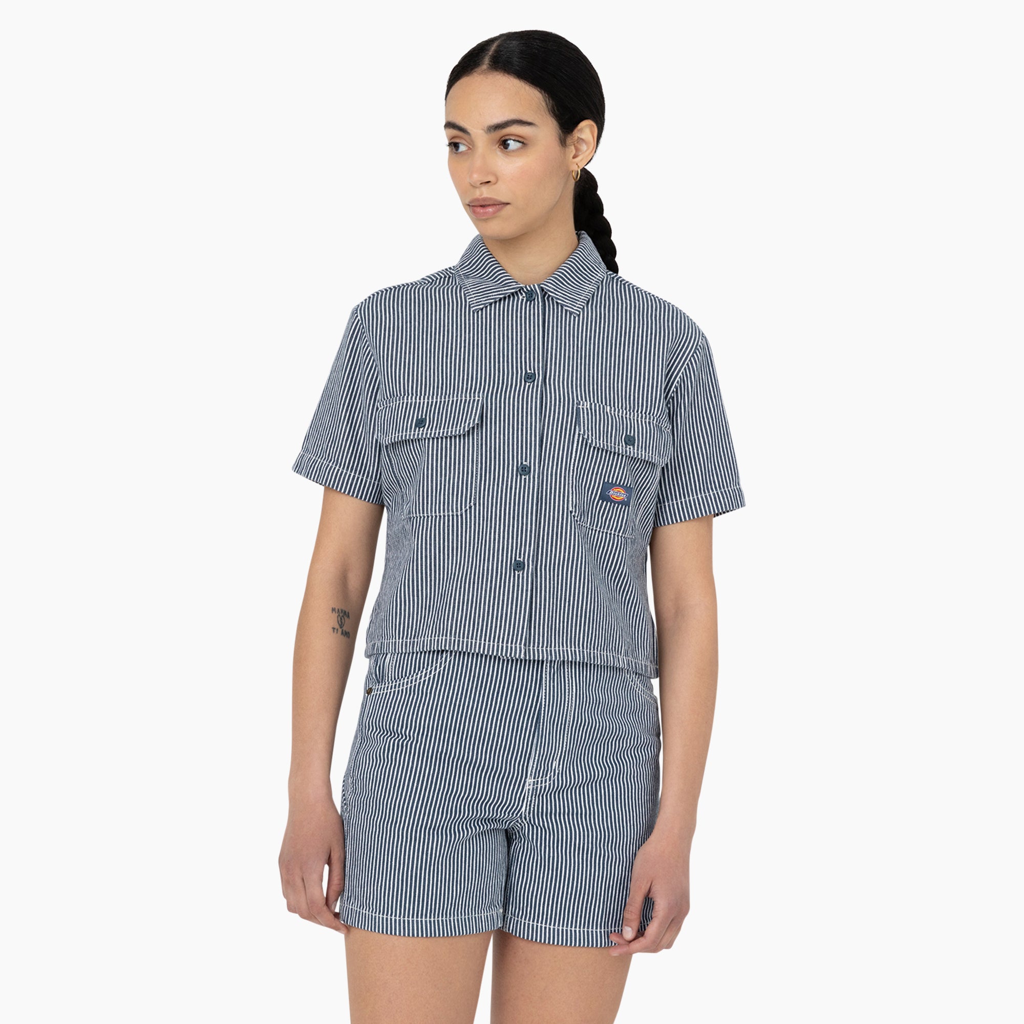 Women's Hickory Stripe Cropped Work Shirt | Dickies US