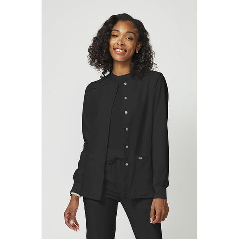 Women's EDS Essentials Snap Front Warm-Up Scrub Jacket - Black - 1
