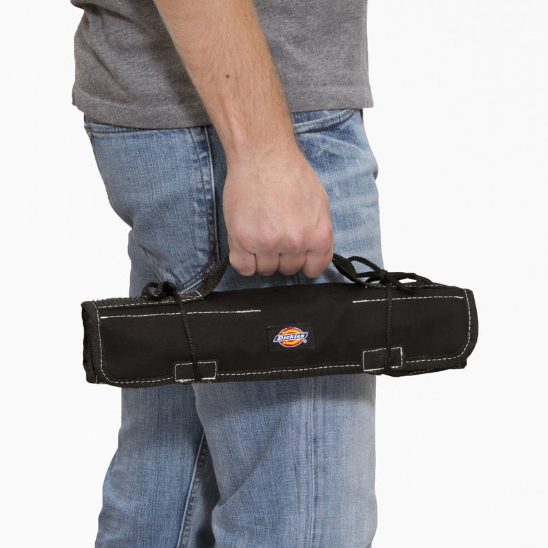 Dickies Small Wrench Roll Sleeve Hand Tool Bag - Gray/Brown Canvas, 6 Pockets, Reinforced Ties (57007)