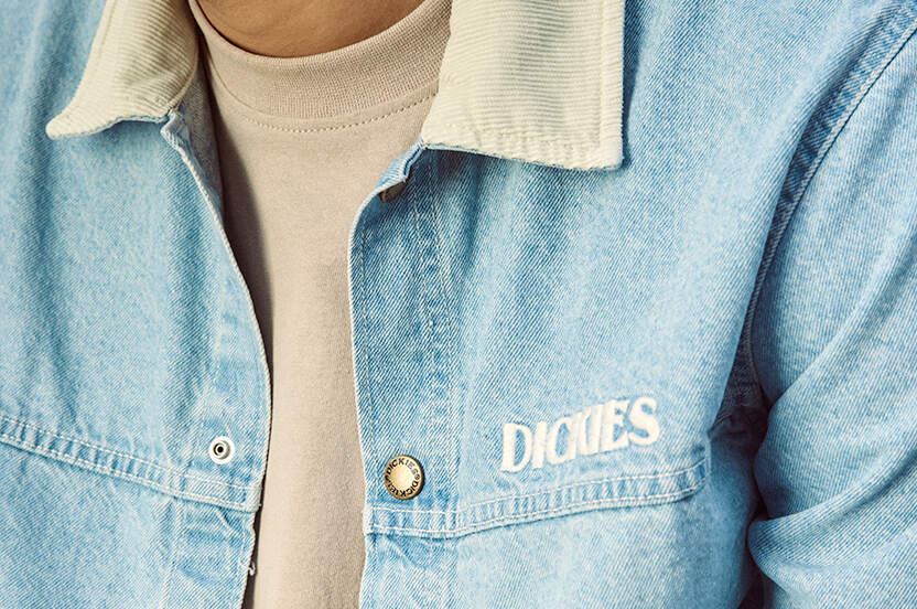 Close up of Dickies logo embroidered on Dickies Herndon jacket