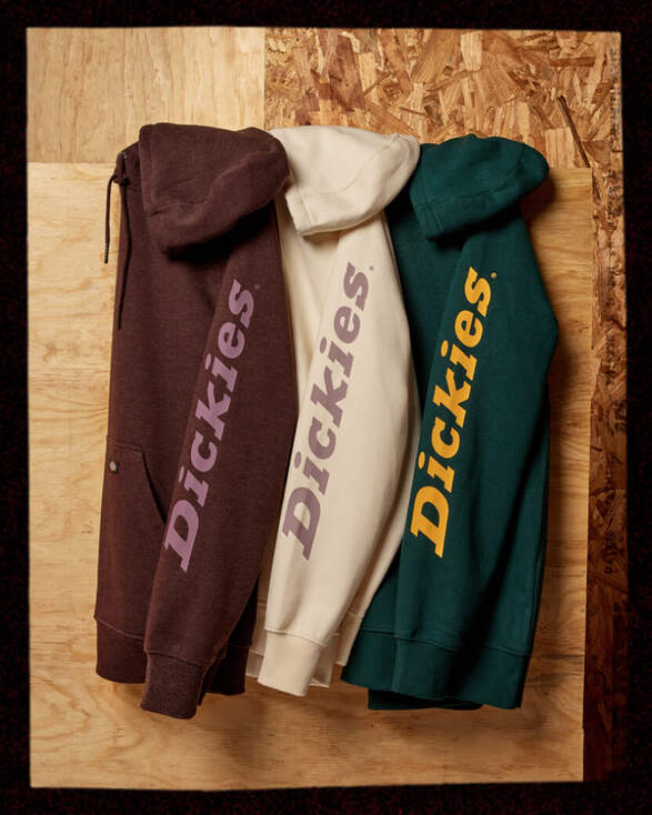 Three Dickies hoodies side by side