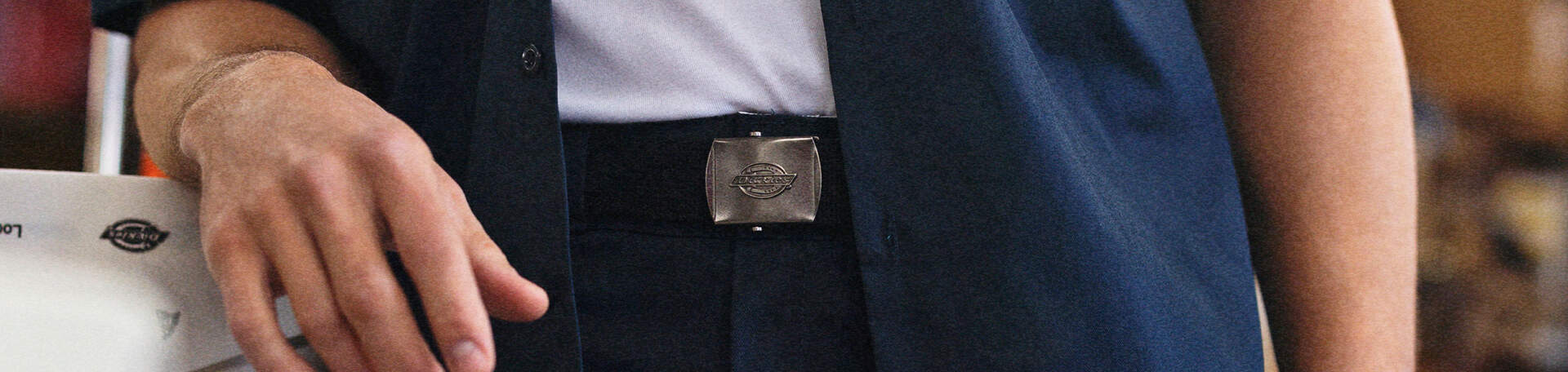 Close up of men wearing a Dickies belt
