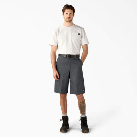 Loose Fit Flat Front Work Shorts, 13"