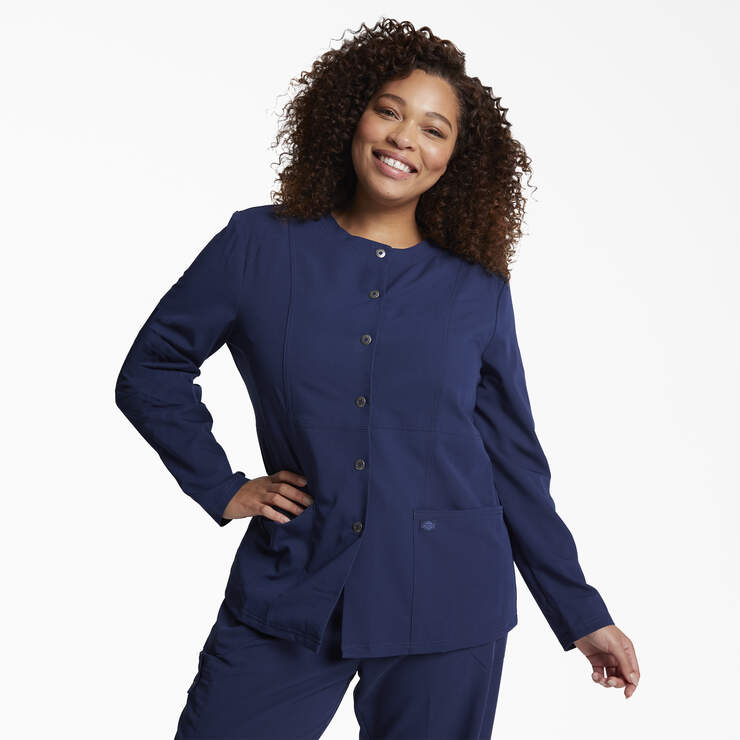 Women's Xtreme Stretch Snap Front Scrub Jacket - Navy Blue (NVY) image number 1