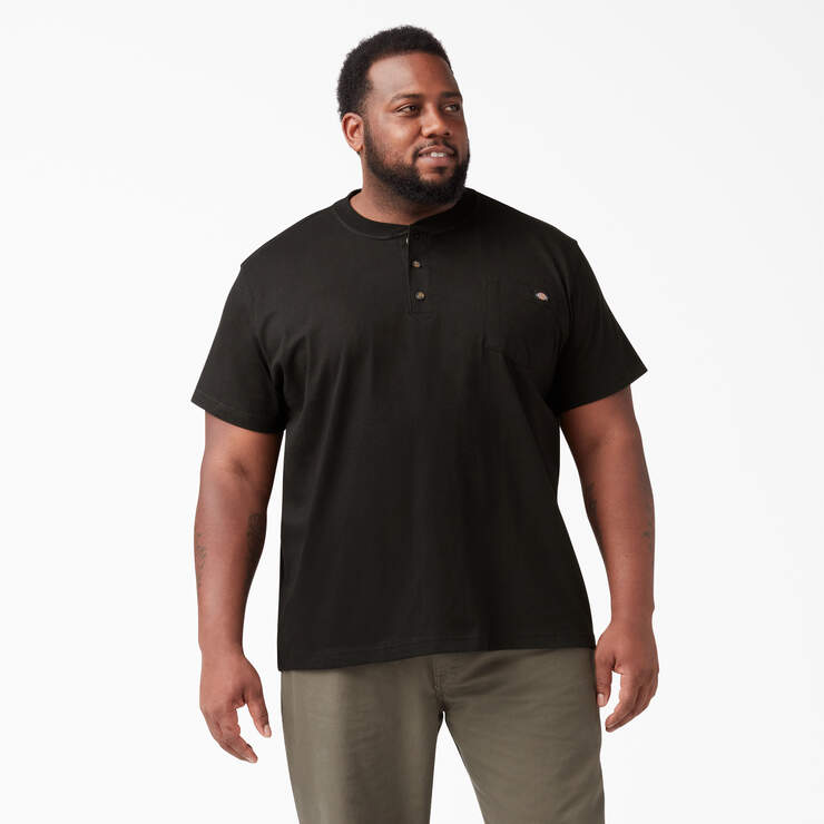 Heavyweight Short Sleeve Henley T-Shirt - Black (BK) image number 4