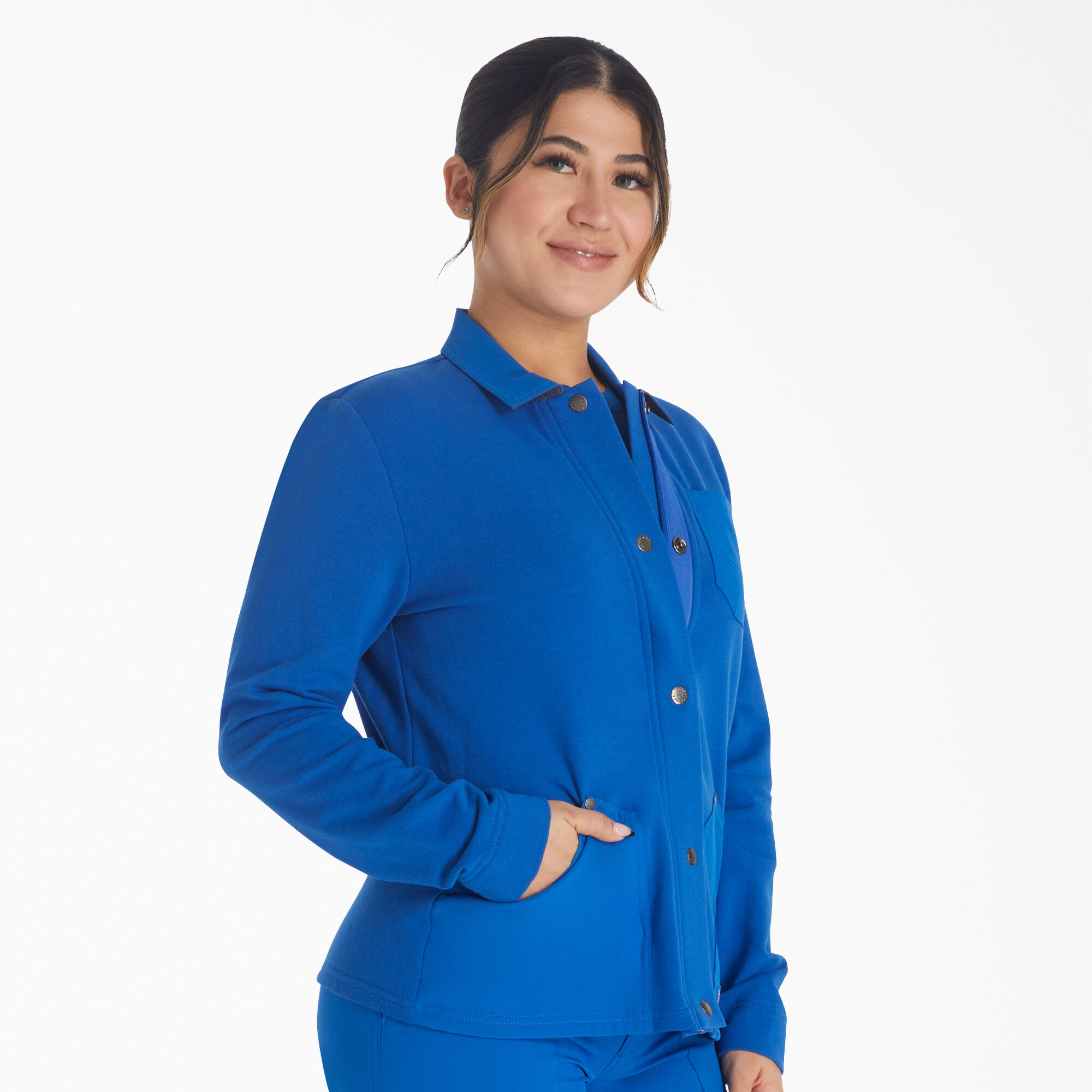 Zip front scrub jacket top