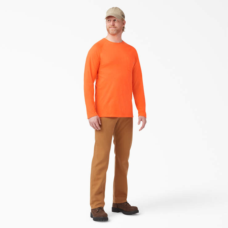 Cooling Long Sleeve Pocket T-Shirt - Bright Orange (BOD) image number 7