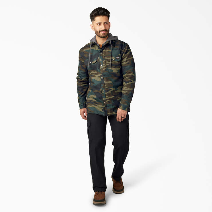 Water Repellent Duck Hooded Shirt Jacket - Hunter Green Camo (HRC) image number 8