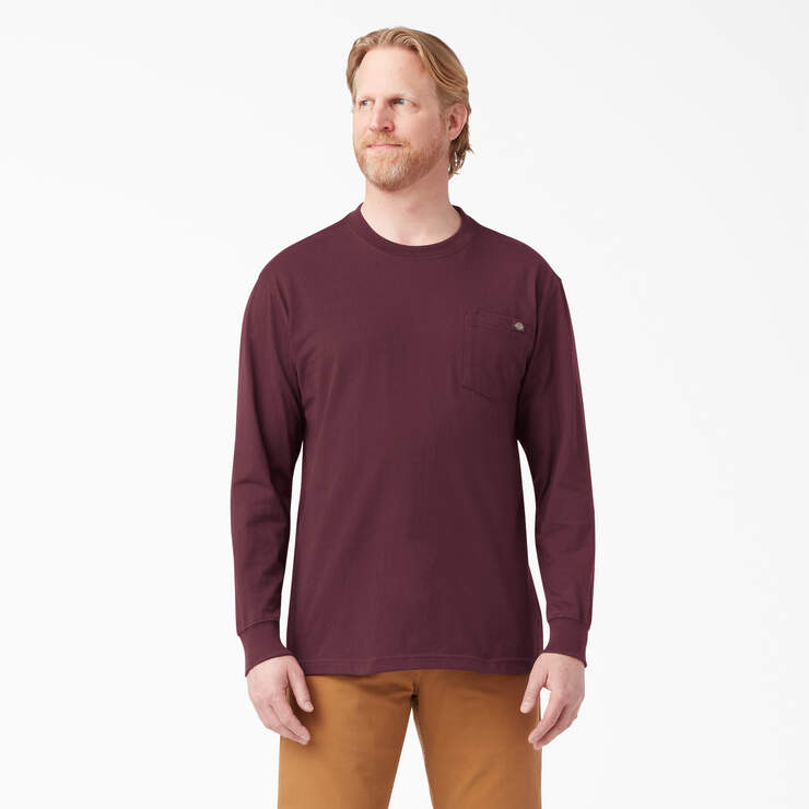 Heavyweight Long Sleeve Pocket T-Shirt - Burgundy (BY) image number 1