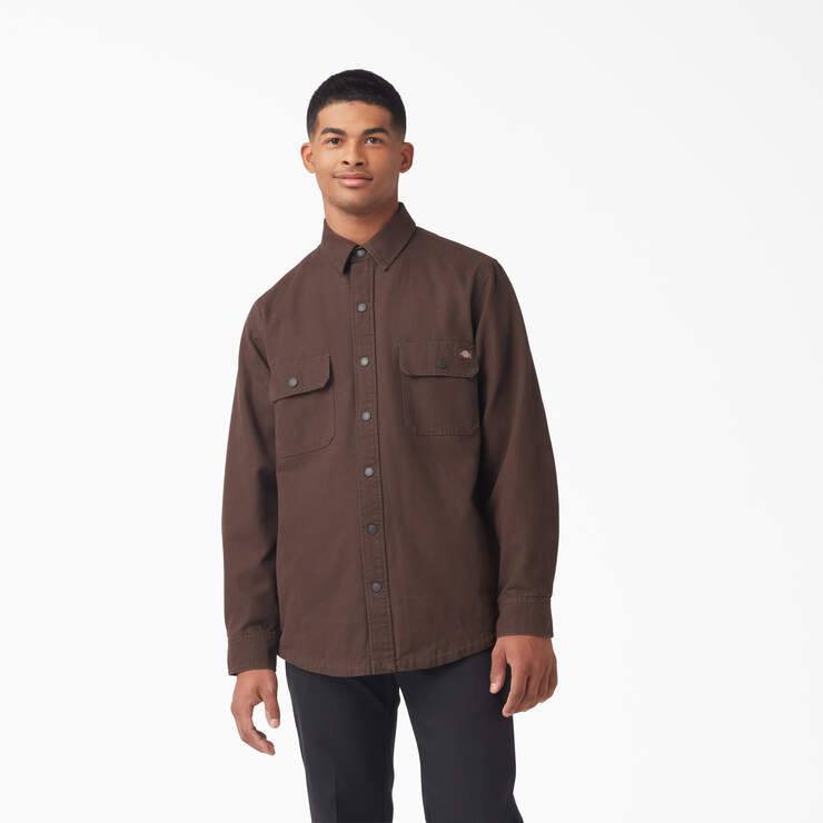 Long Sleeve Flannel-Lined Duck Shirt - Chocolate Brown (CB) image number 1