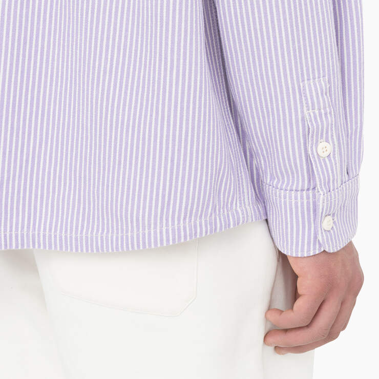Hickory Stripe Long Sleeve Work Shirt - Ecru/Lilac (EUG) image number 5