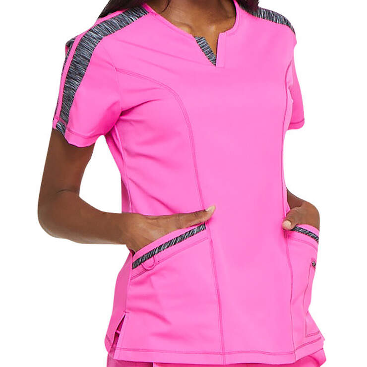 Women's Dynamix Mélange Shaped V-Neck Scrub Top - Cosmic Pink (COPK) image number 4