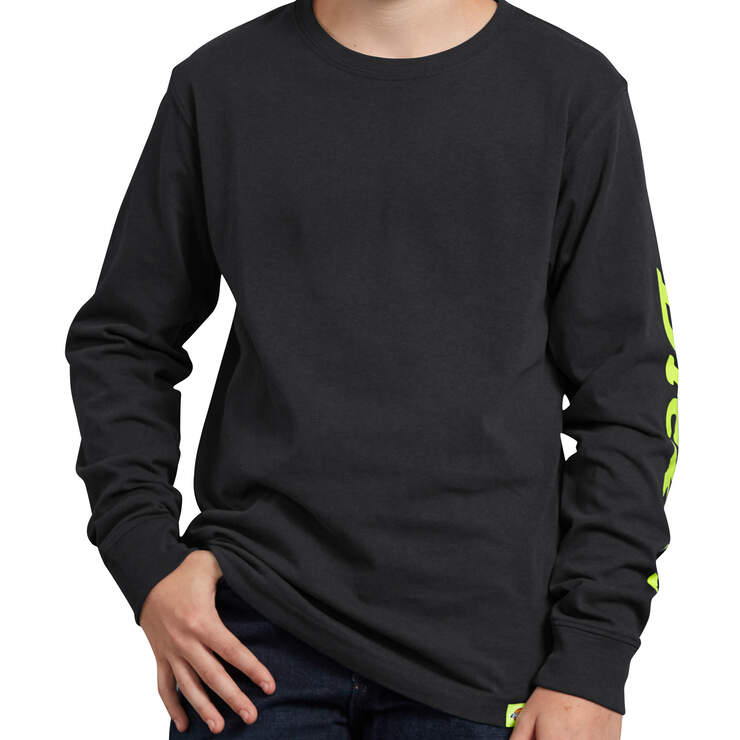 Kids' Long Sleeve Branded Graphic T-Shirt - Black (ABK) image number 1