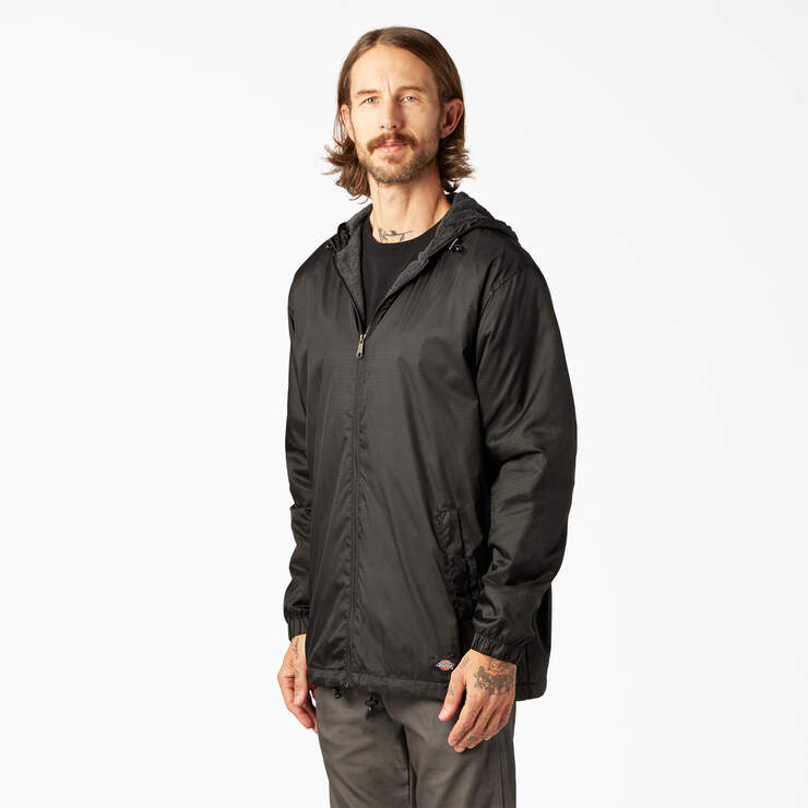 Fleece Lined Nylon Hooded Jacket - Black (BK) image number 3