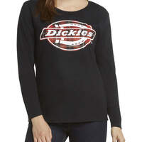 Dickies Girl Juniors' Long Sleeve Plaid Logo T-Shirt - Black (BLK)