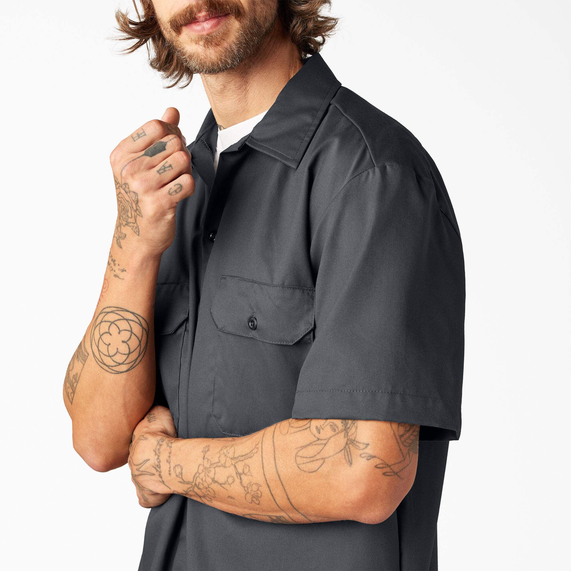 Short sleeve twill work shirt top