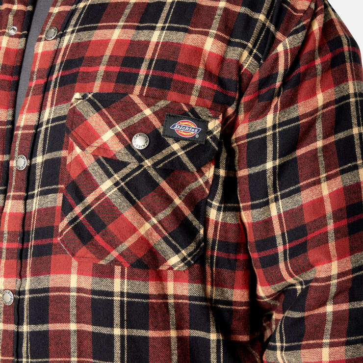 Water Repellent Fleece-Lined Flannel Shirt Jacket - Brick/Black Plaid (B2F) image number 5