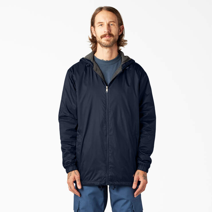 Fleece Lined Nylon Hooded Jacket - Dark Navy (DN) image number 1