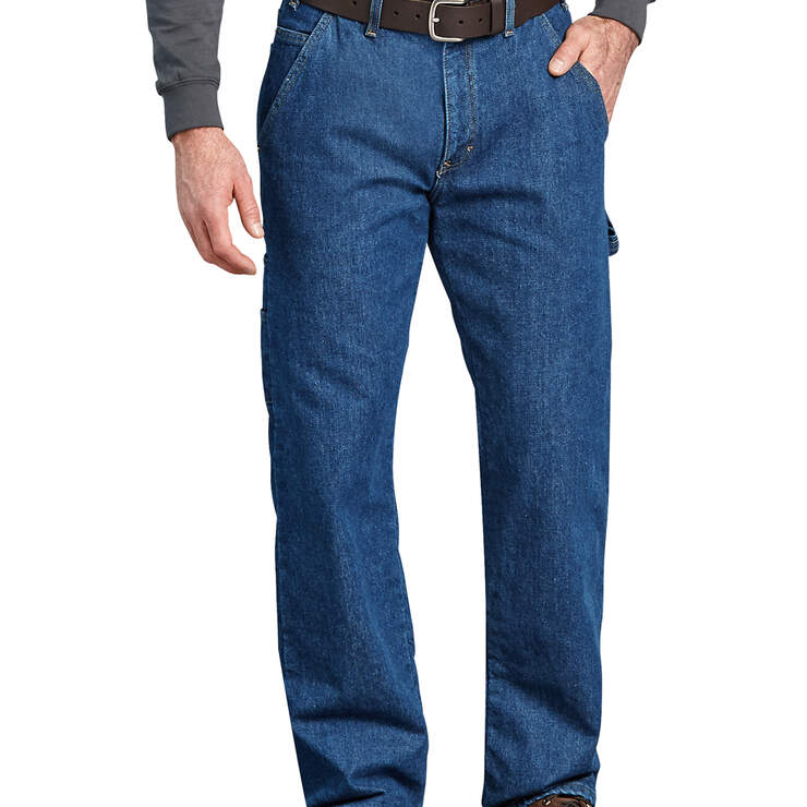 Relaxed Fit Straight Leg Flannel-Lined Carpenter Denim Jeans - Stonewashed Indigo Blue (SNB) image number 1