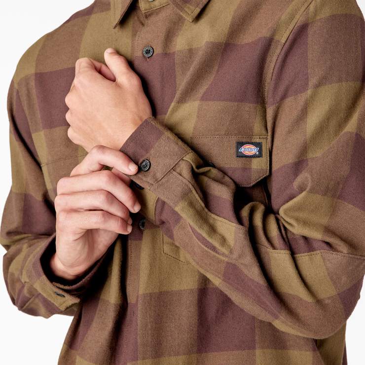 Long Sleeve Flannel Shirt - Dark Olive Buffalo Plaid (DBV) image number 8