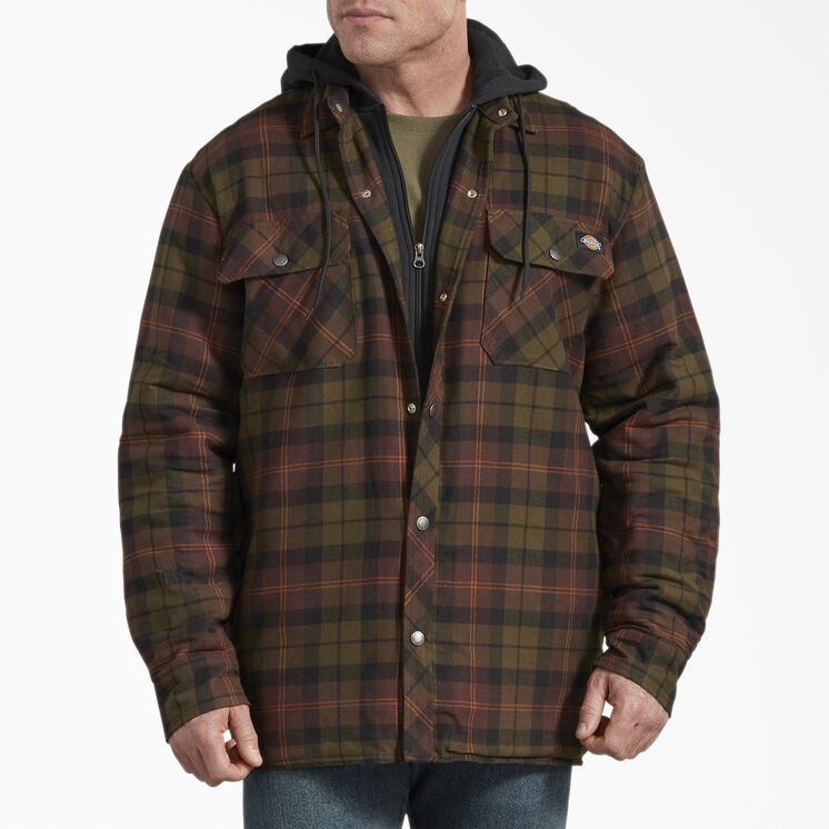 Relaxed Fit Icon Hooded Quilted Flannel Shirt Jacket - Chocolate Tactical Green Plaid &#40;POC&#41;