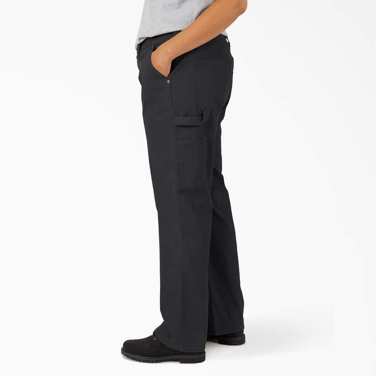 Women's Plus FLEX Relaxed Straight Fit Duck Carpenter Pants - Rinsed Black (RBK) image number 3