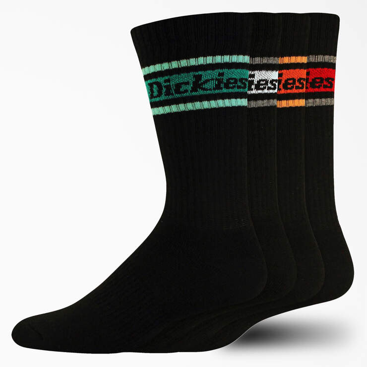 Rugby Stripe Crew Socks, Size 6-12, 4-Pack - Black (BK) image number 1