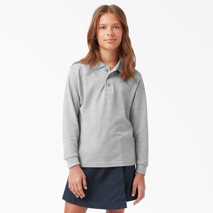 Kids' Piqué Long Sleeve Polo, 4-20 - Heather Gray (HG) image number 2