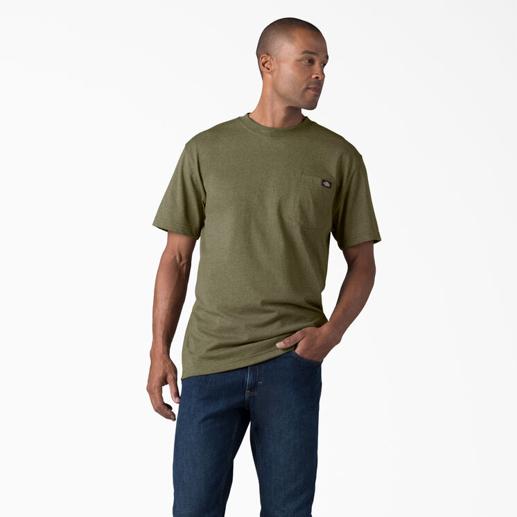 Heavyweight Heathered Short Sleeve Pocket T-Shirt - Military Green Heather &#40;MLD&#41;