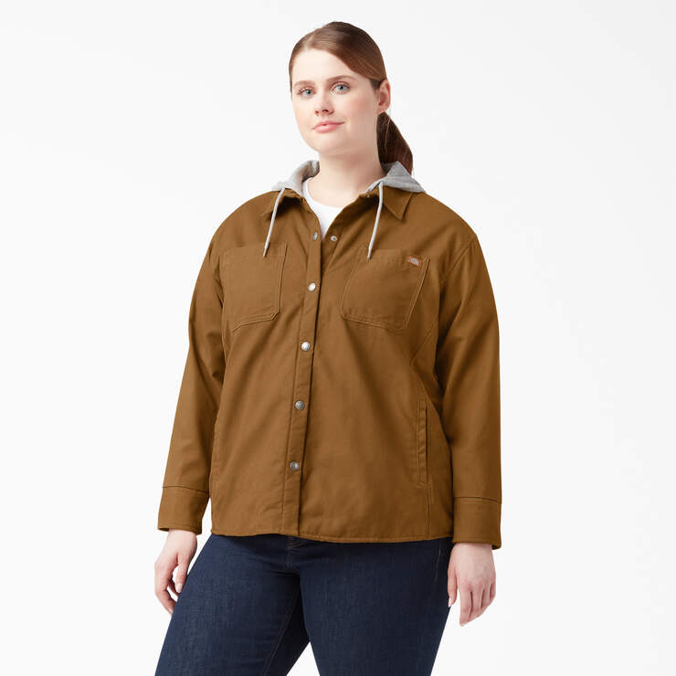 Women’s Plus Duck Hooded Shirt Jacket - Brown Duck (BD) image number 1