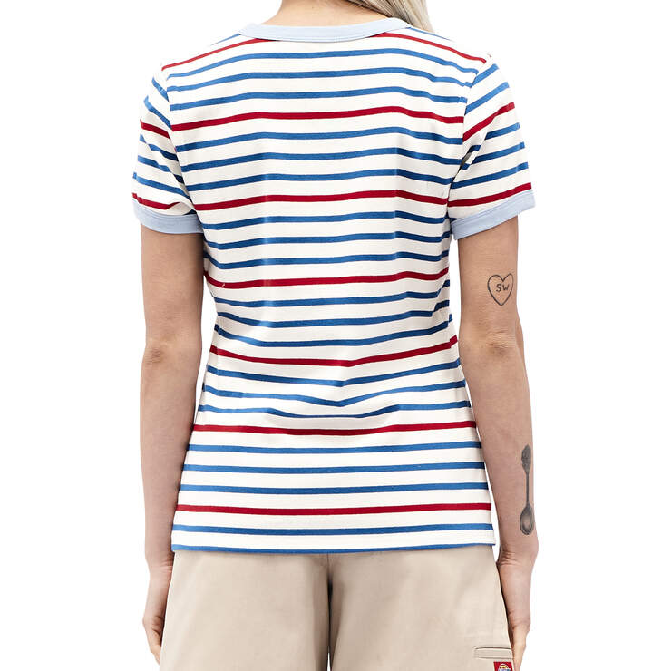 Dickies Girl Juniors' Striped Short Sleeve Ringer T-Shirt - Red/Blue (BNR) image number 2