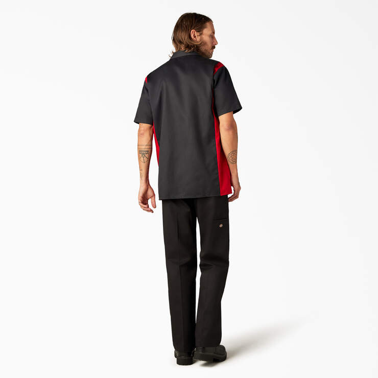 Two-Tone Short Sleeve Work Shirt - Black Red Tone (BKER) image number 6
