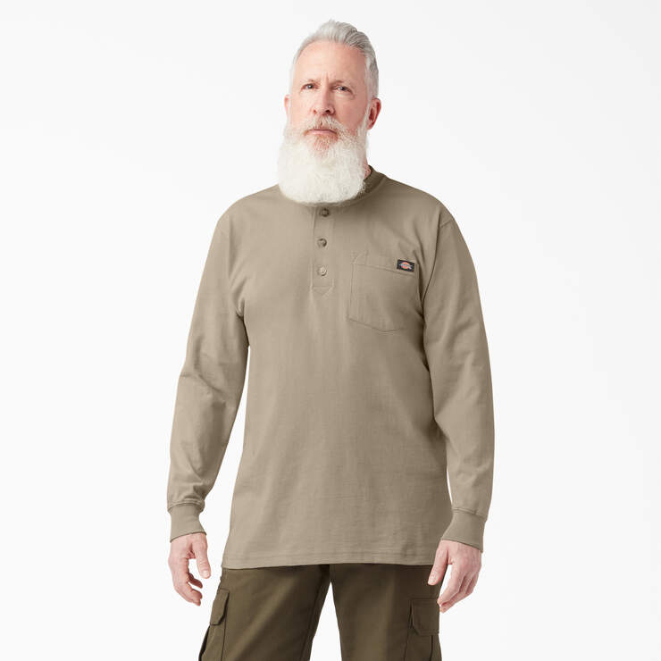 Heavyweight Long Sleeve Henley T-Shirt - Desert Sand (DS) image number 1