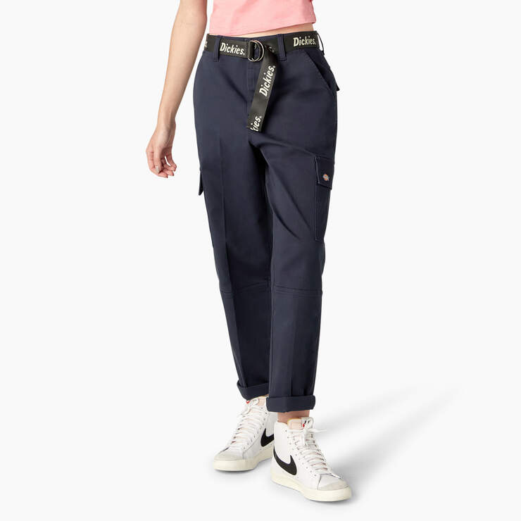 Women's Relaxed Fit Contrast Stitch Cropped Cargo Pants - Dark Navy (DN) image number 1